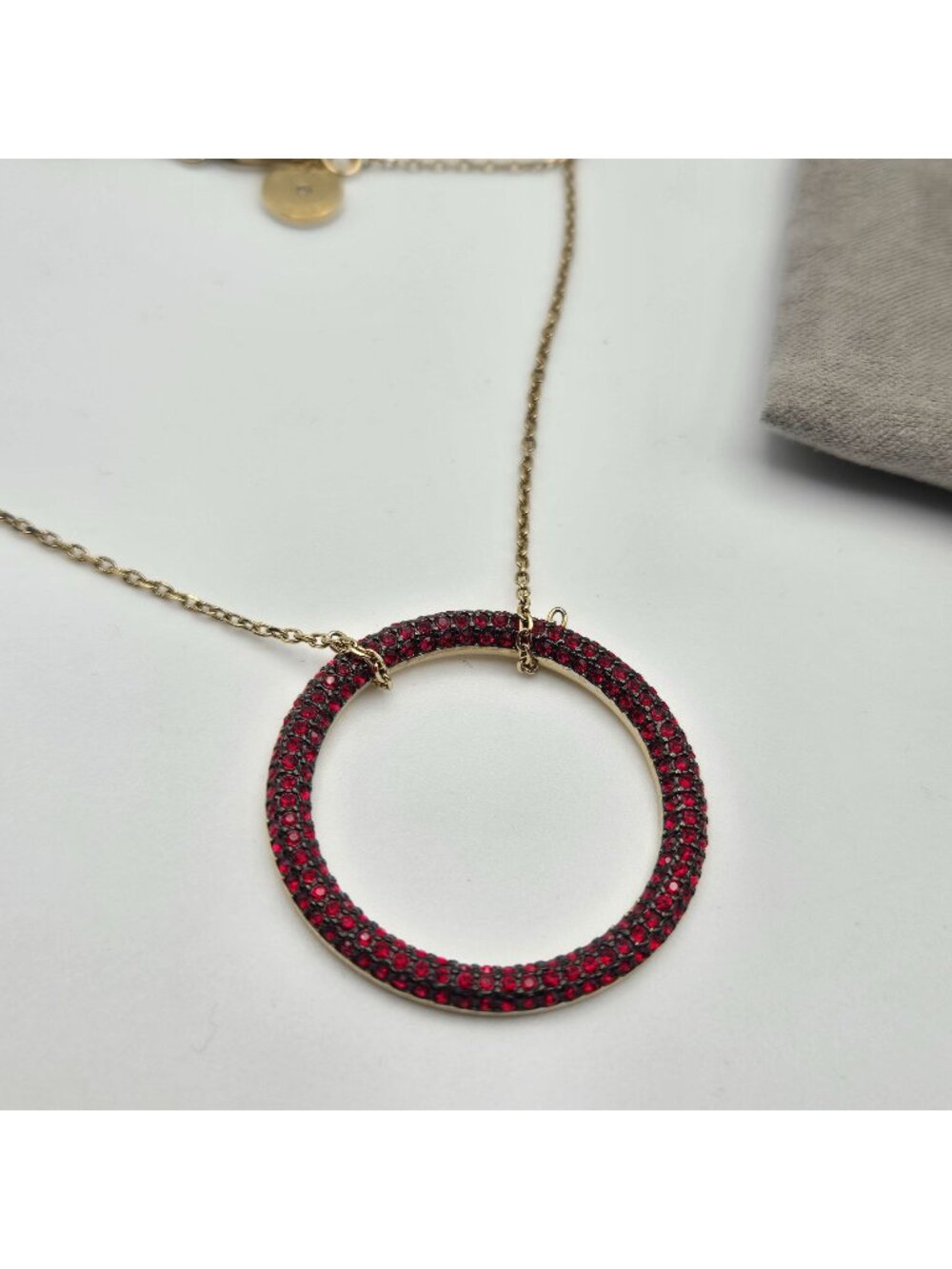 Michael Kors Gold-Tone Red Pave Circle Pendant Necklace Holiday Rush NEW